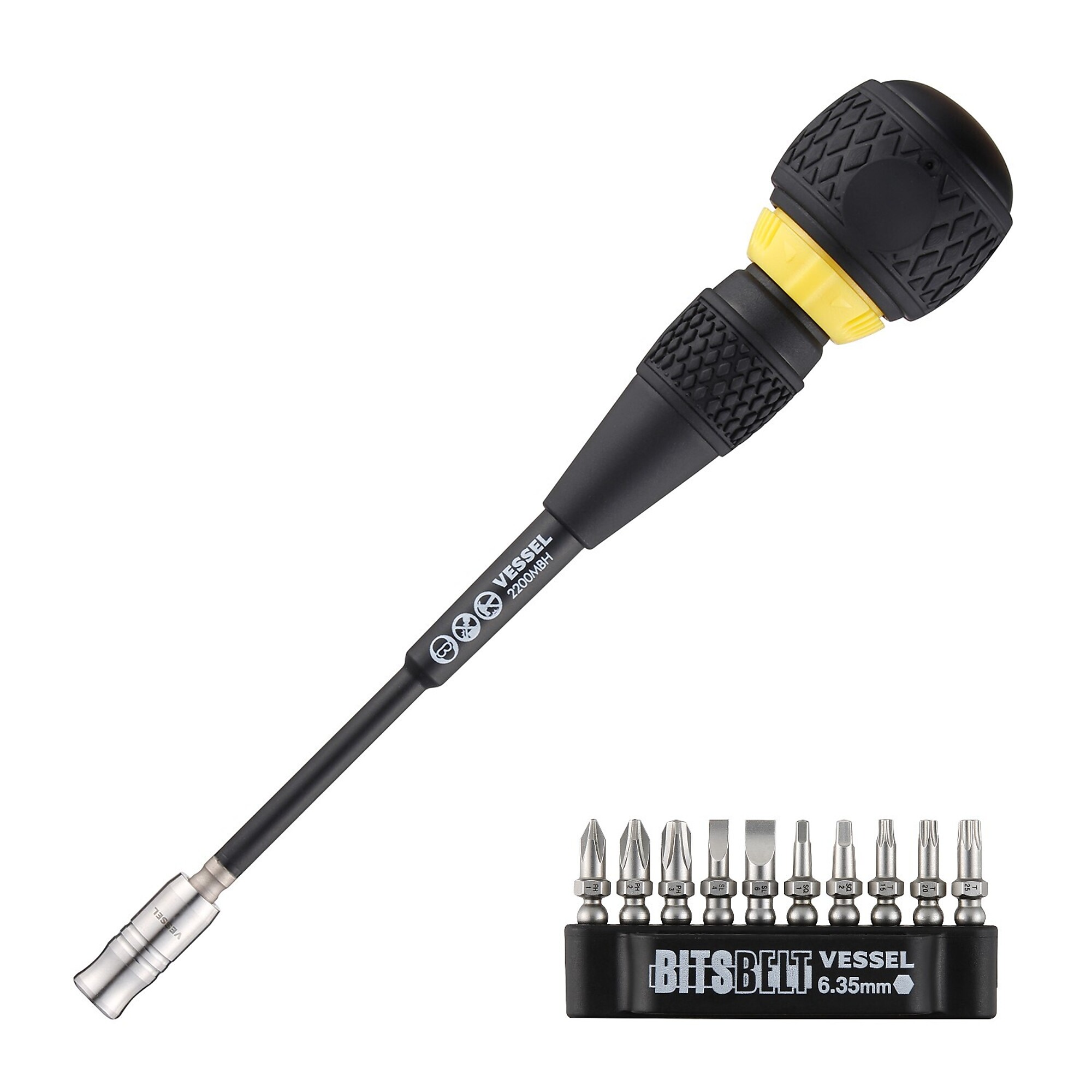 Vessel Ball Grip Ratchet Interchangeable Screwdriver Set - 10 Pcs, Combination Drive, Model# 2200MBH120K01